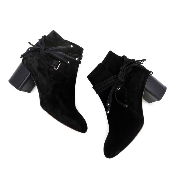 Rag & Bone Dalia II Bootie Size 37.5 - 7.5 Black Suede Ankle Boot Tie Stud New - Picture 14 of 14